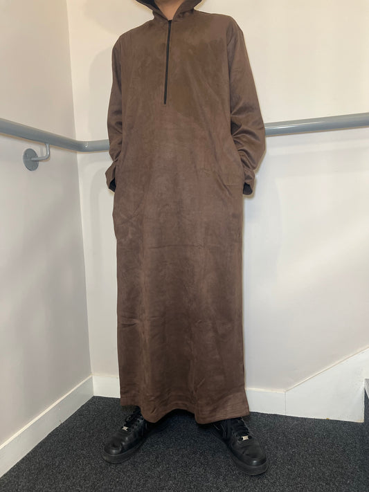 Brown Suede Hooded Thobe