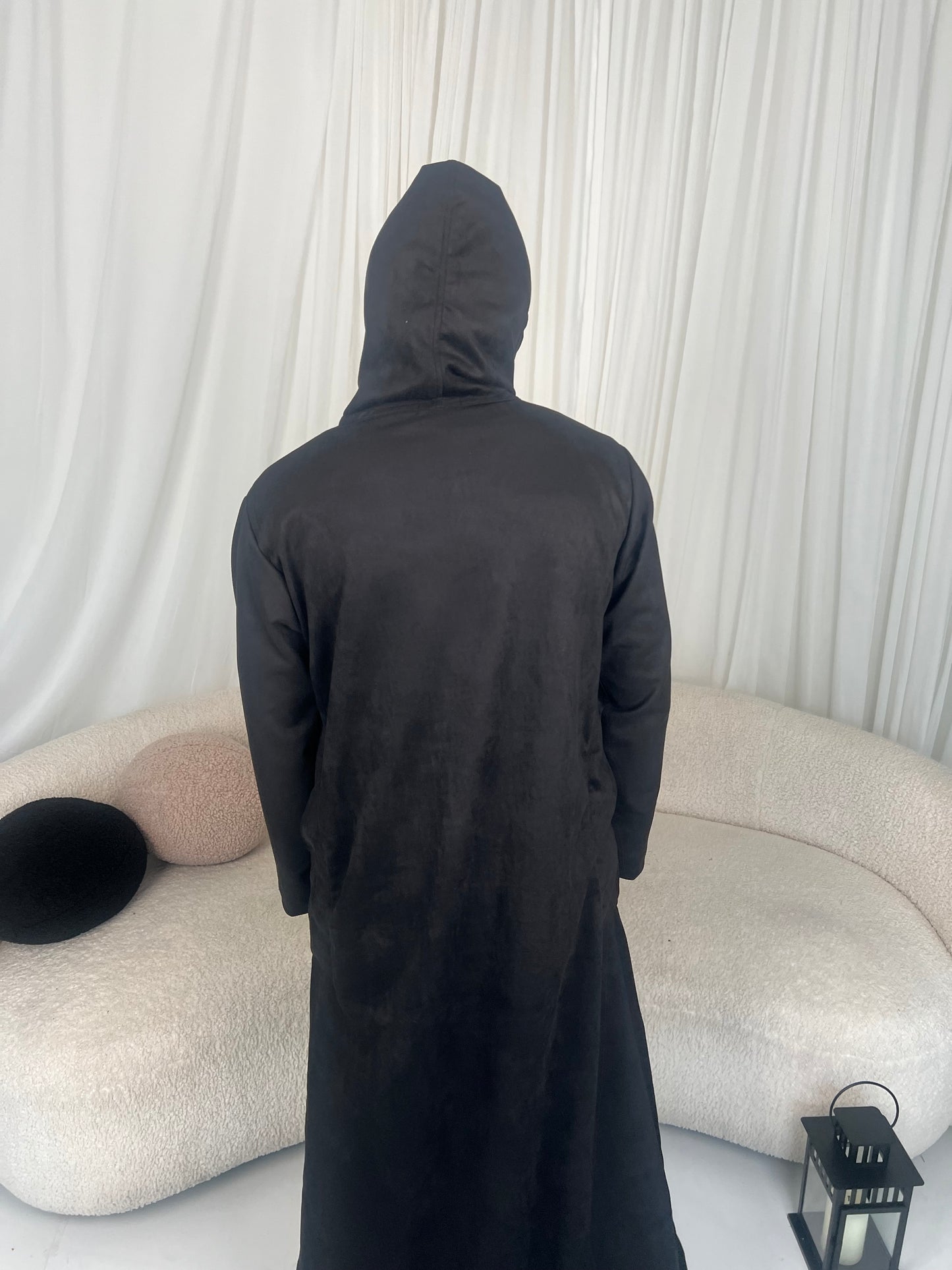 Black Hooded Suede Thobe