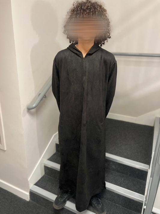 Black Hooded Suede Thobe