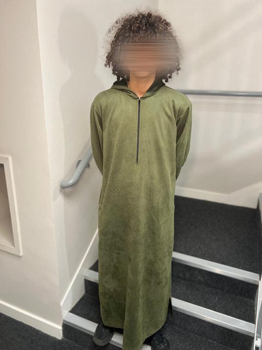 Green Hooded Suede Thobe